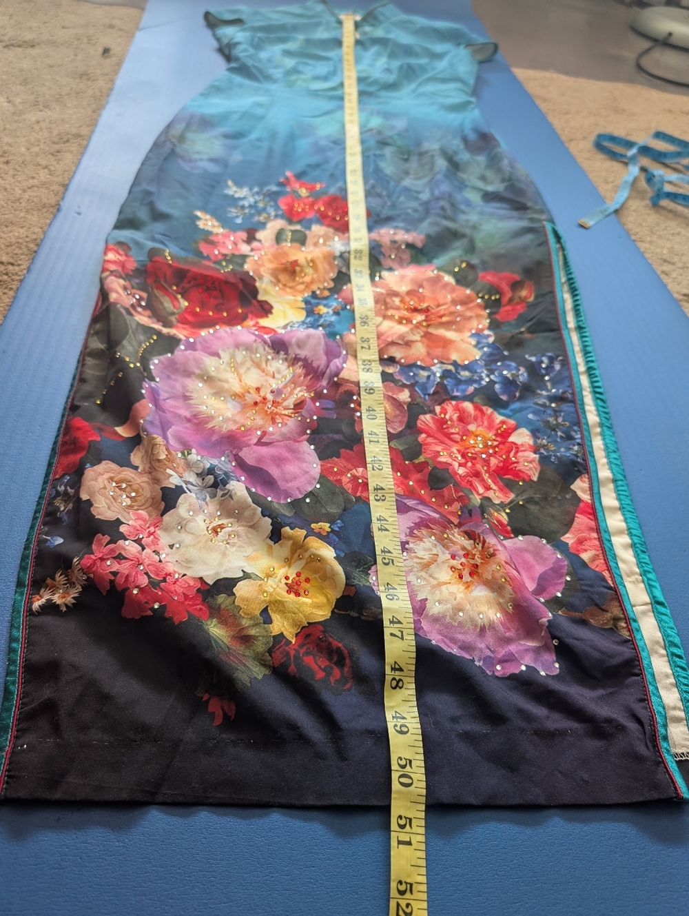 Blue Floral Cheongsam Maxi Dress - Picture 9 of 12
